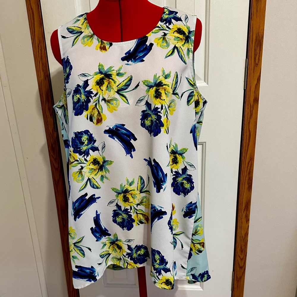 Alfani Floral Sleeveless Blouse - Blue and Yellow